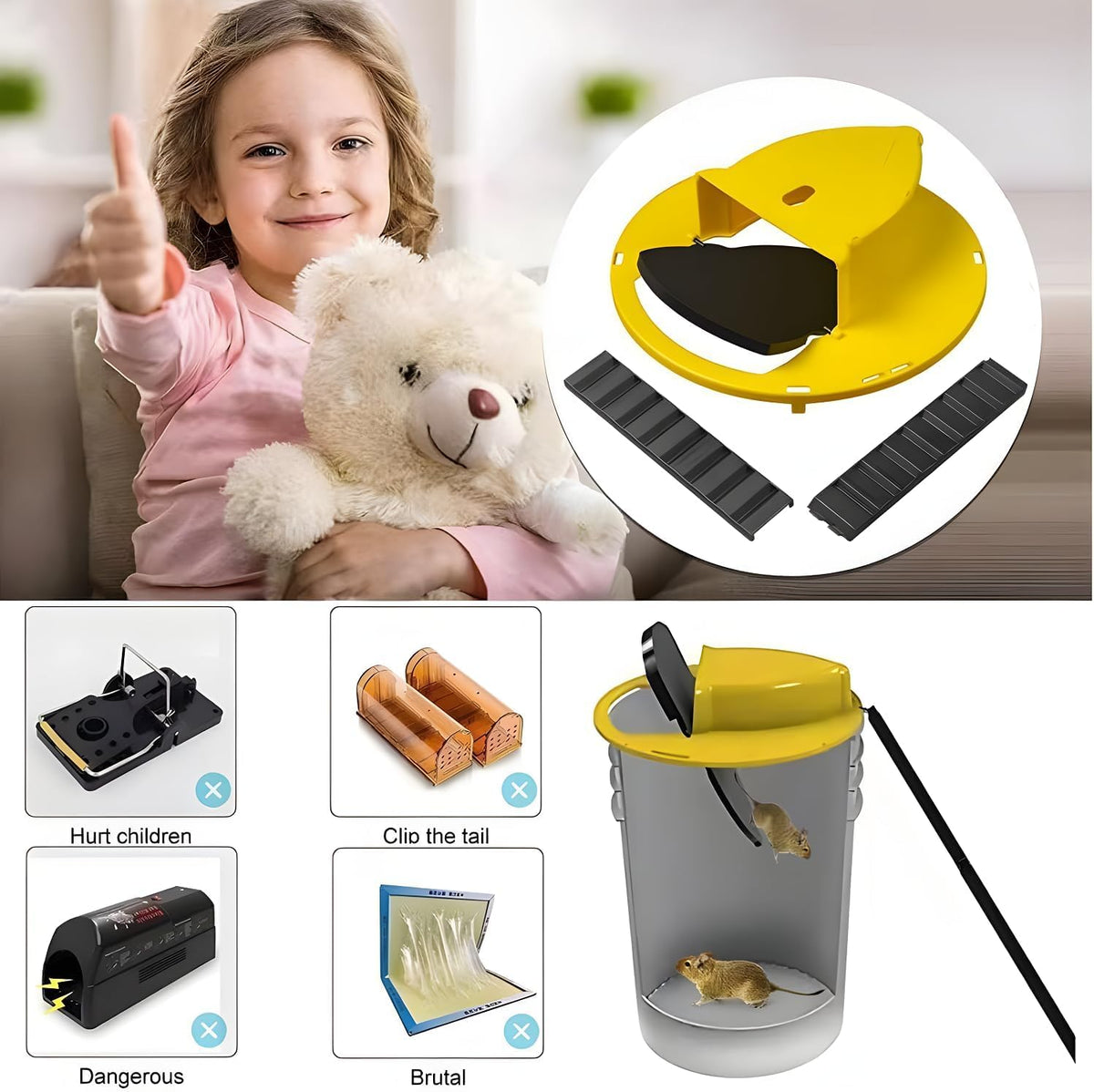 Automatic Bucket Mouse Trap Lid – Reusable Flip-and-Slide Multi-Catch Rodent Trap
