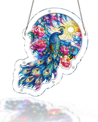Moonlit Peacock Garden Light Suncatcher-Acrylic Window Art