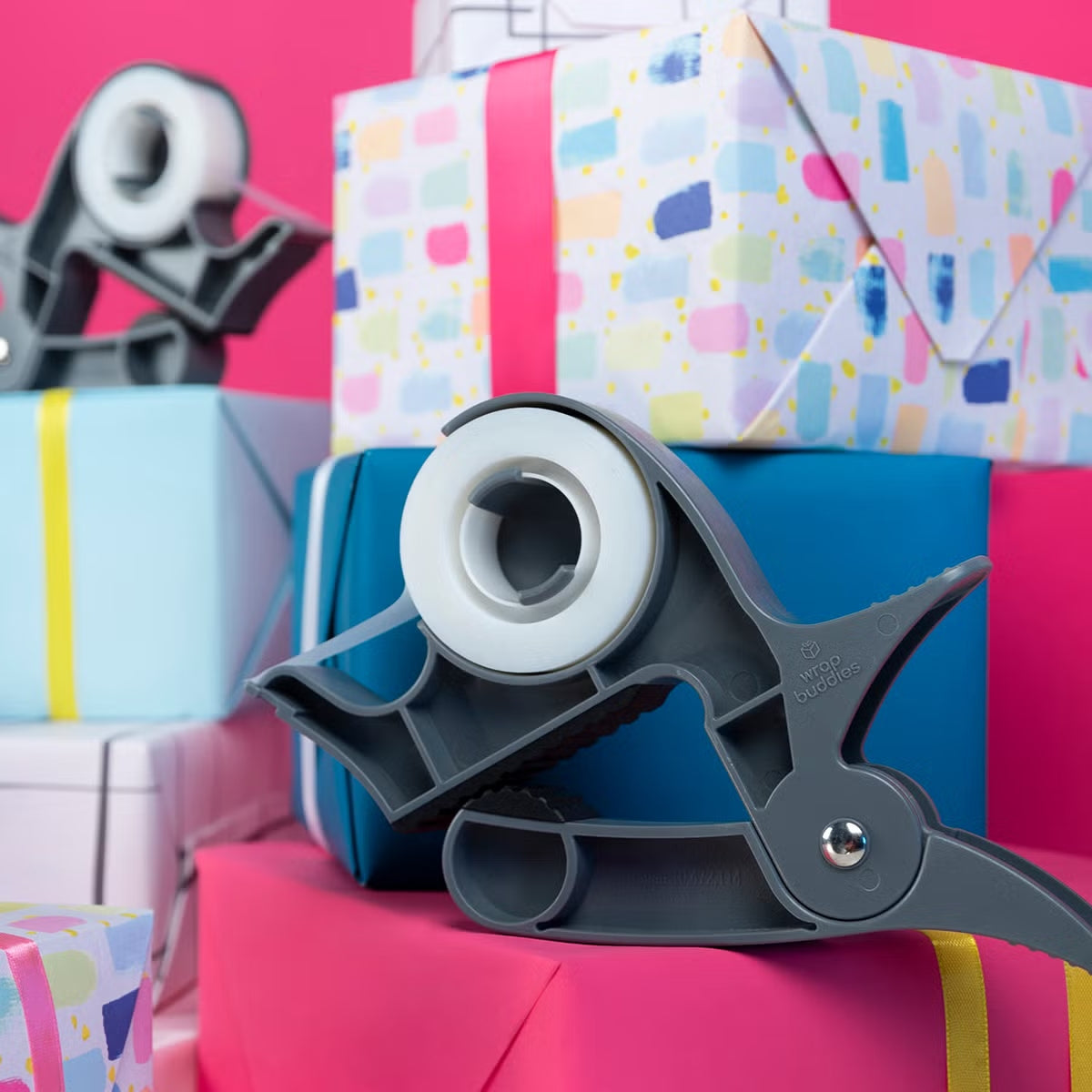 Tabletop Gift Wrapping Paper Holder with Built-In Tape Dispenser