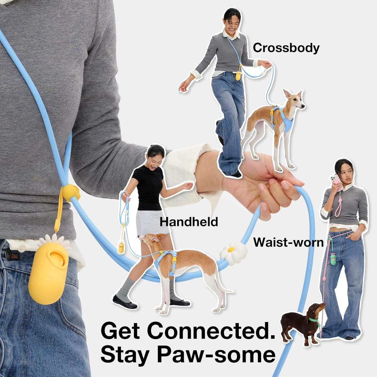 🐕 Hands-Free Dog Leash – Adjustable 3-Way Rope Leash with Waste Bag Dispenser