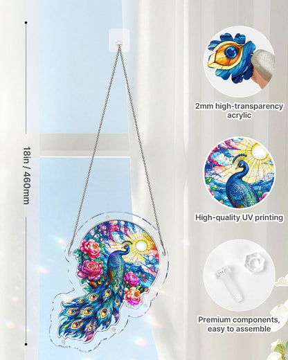 Moonlit Peacock Garden Light Suncatcher-Acrylic Window Art