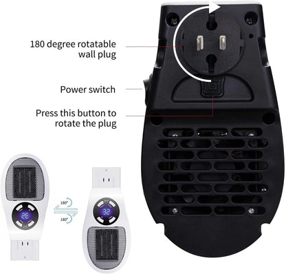 🔥 Portable Plug-In Ceramic Space Heater – Adjustable Thermostat, LED Display & Timer