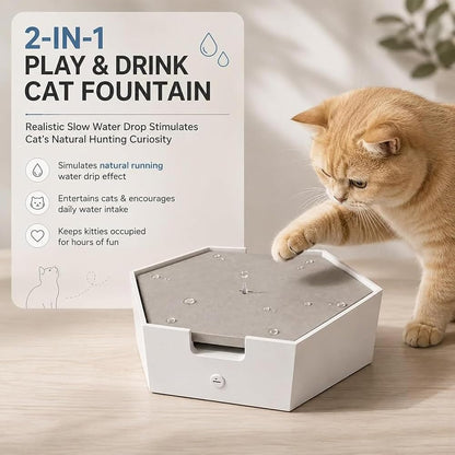 🐱 Interactive Dripping Water Cat Fountain & Toy – Rechargeable Pet Water Dispenser with Quiet Pump and Filtration System