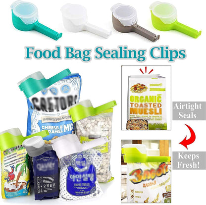 Reusable Food Bag Sealing Clips with Flip-Top Pouring Spout for Snacks, Cereal, Nuts and Pet Food