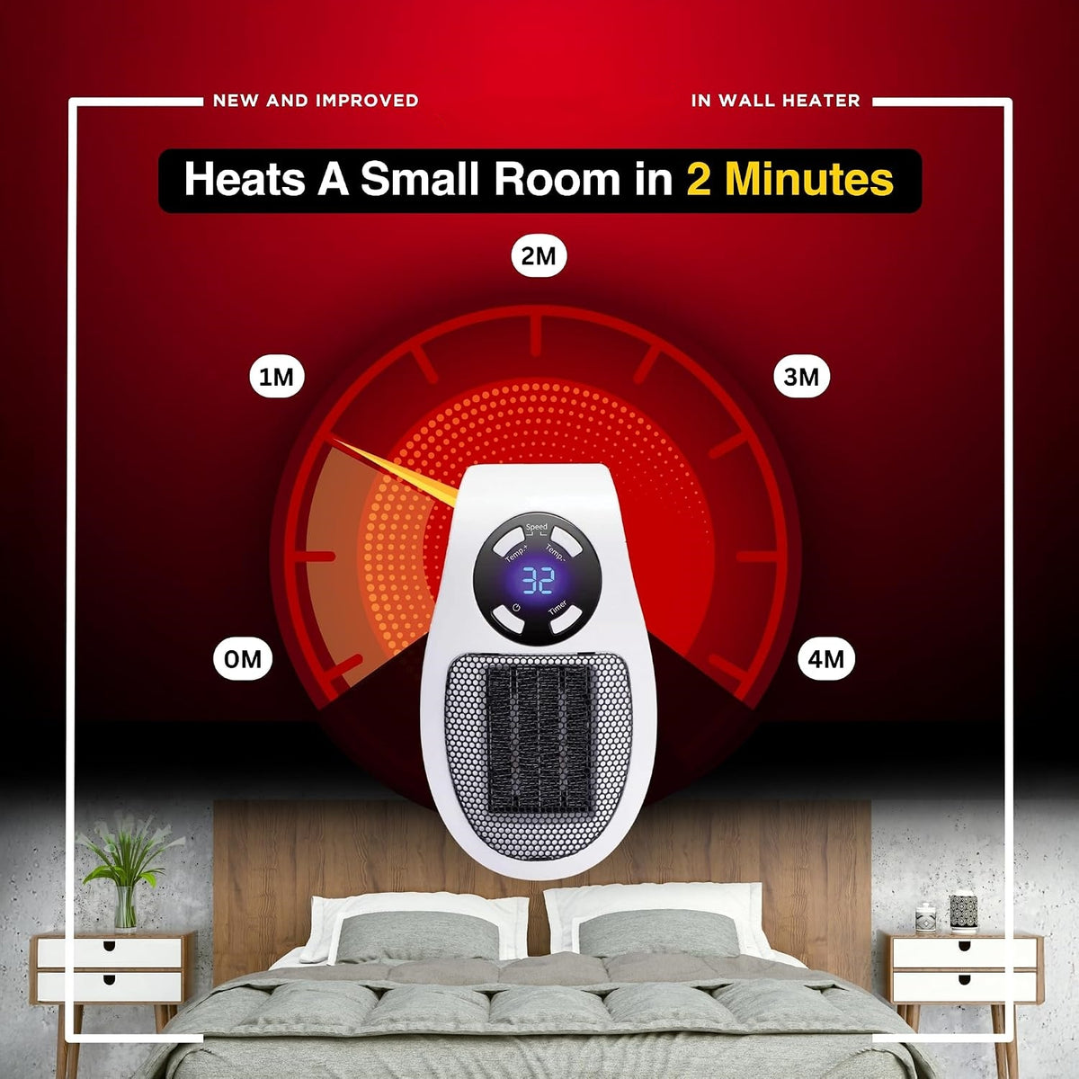 🔥 Portable Plug-In Ceramic Space Heater – Adjustable Thermostat, LED Display & Timer