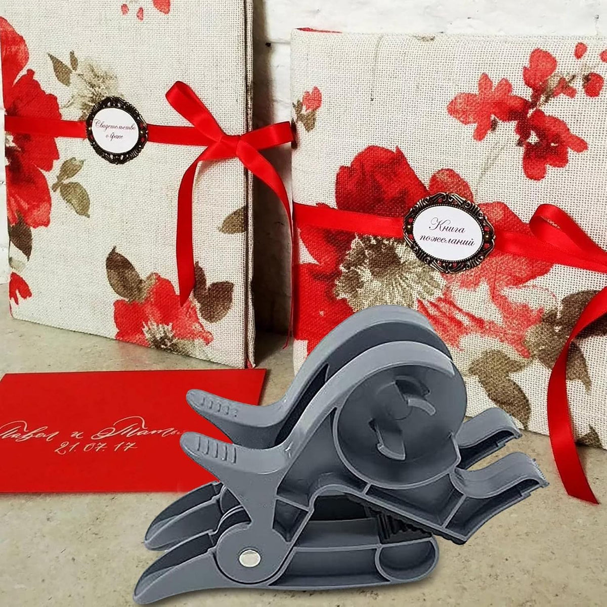 Tabletop Gift Wrapping Paper Holder with Built-In Tape Dispenser