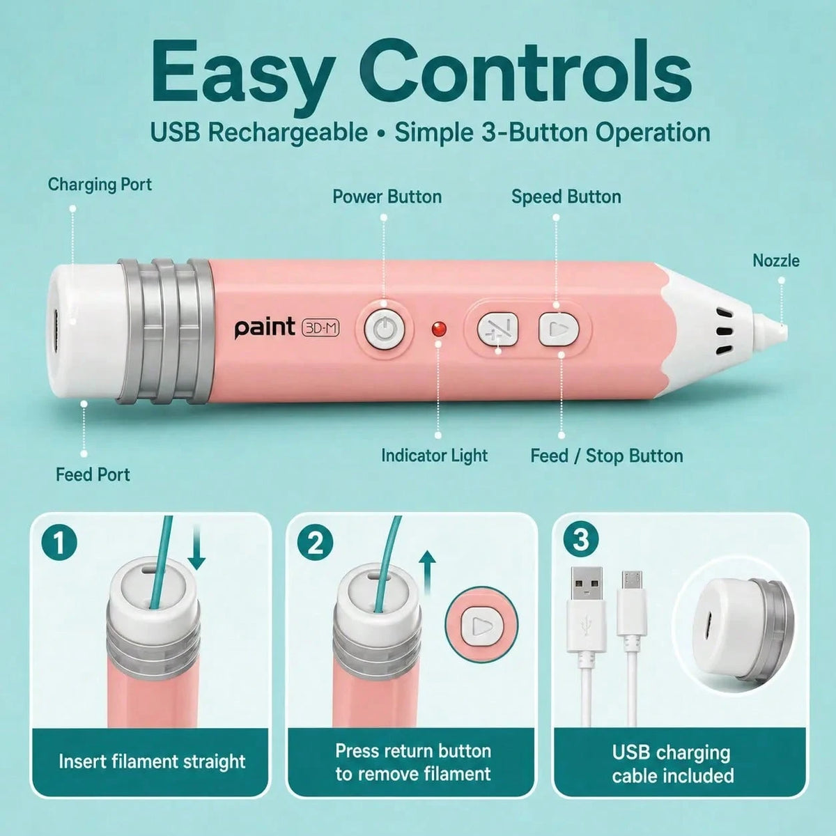 Rechargeable Low-Temperature 3D Printing Pen