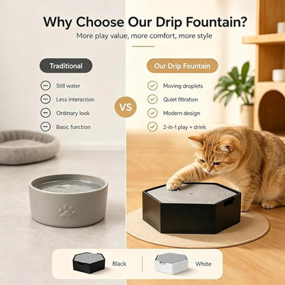 🐱 Interactive Dripping Water Cat Fountain & Toy – Rechargeable Pet Water Dispenser with Quiet Pump and Filtration System