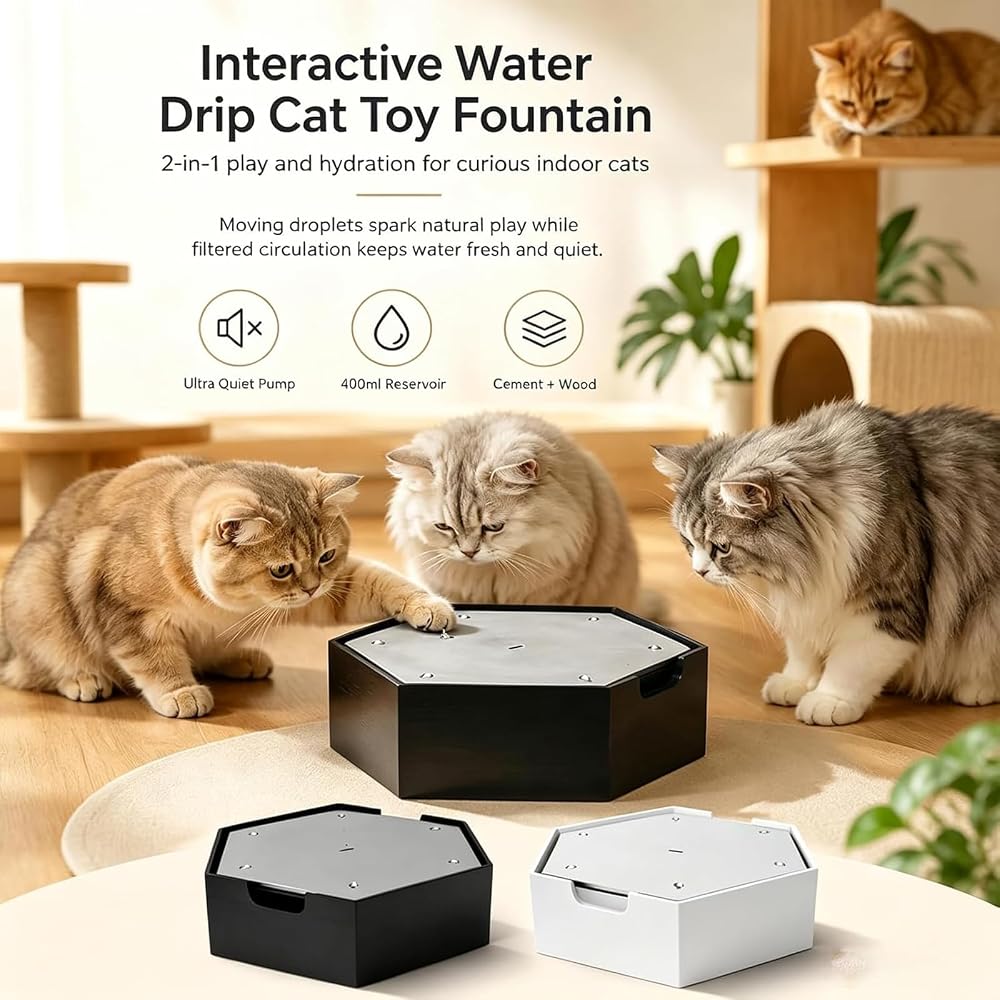 🐱 Interactive Dripping Water Cat Fountain & Toy – Rechargeable Pet Water Dispenser with Quiet Pump and Filtration System