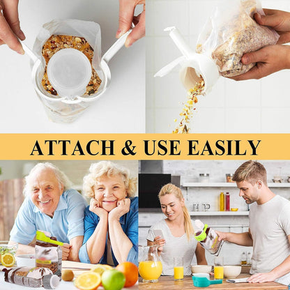 Reusable Food Bag Sealing Clips with Flip-Top Pouring Spout for Snacks, Cereal, Nuts and Pet Food