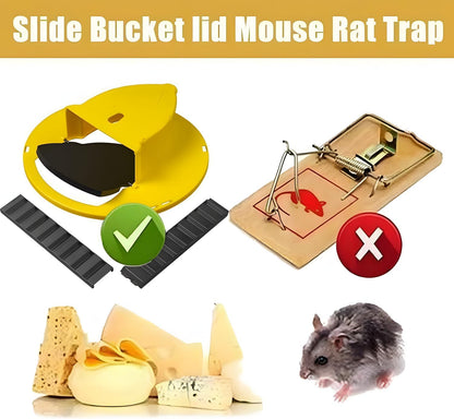 Automatic Bucket Mouse Trap Lid – Reusable Flip-and-Slide Multi-Catch Rodent Trap