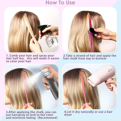 🌈Washable Hair Chalk Set, 8/10/12 Colors – Temporary Hair Color Powder for Creative Hairstyles