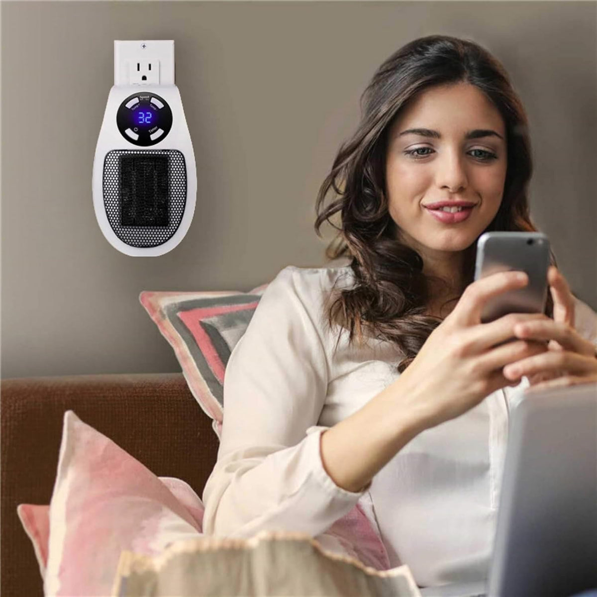 🔥 Portable Plug-In Ceramic Space Heater – Adjustable Thermostat, LED Display & Timer