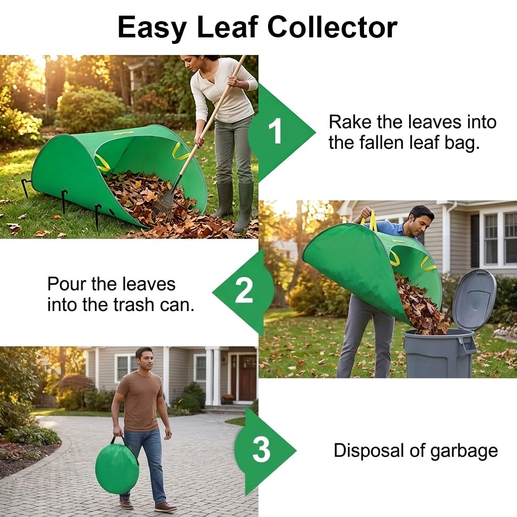Large Foldable Garden Leaf Collection Bag – Heavy-Duty Reusable Yard Waste