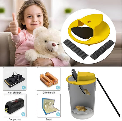 Automatic Bucket Mouse Trap Lid – Reusable Flip-and-Slide Multi-Catch Rodent Trap