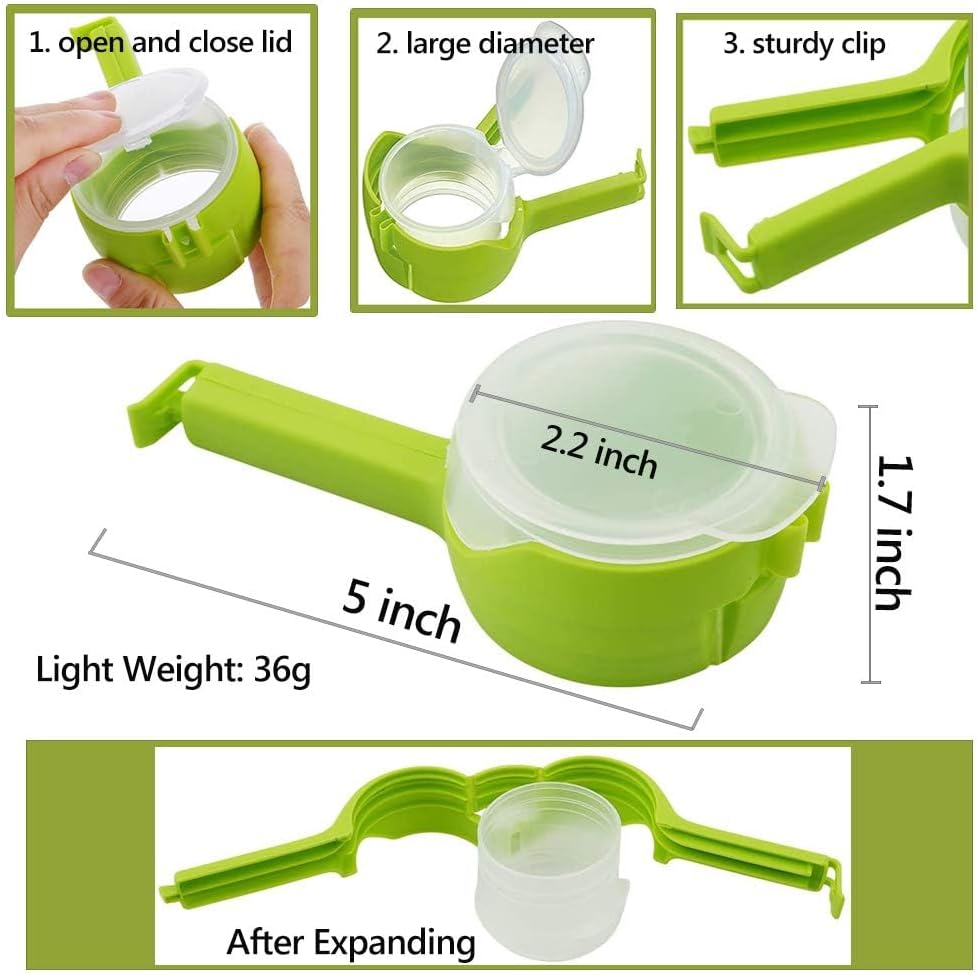 Reusable Food Bag Sealing Clips with Flip-Top Pouring Spout for Snacks, Cereal, Nuts and Pet Food