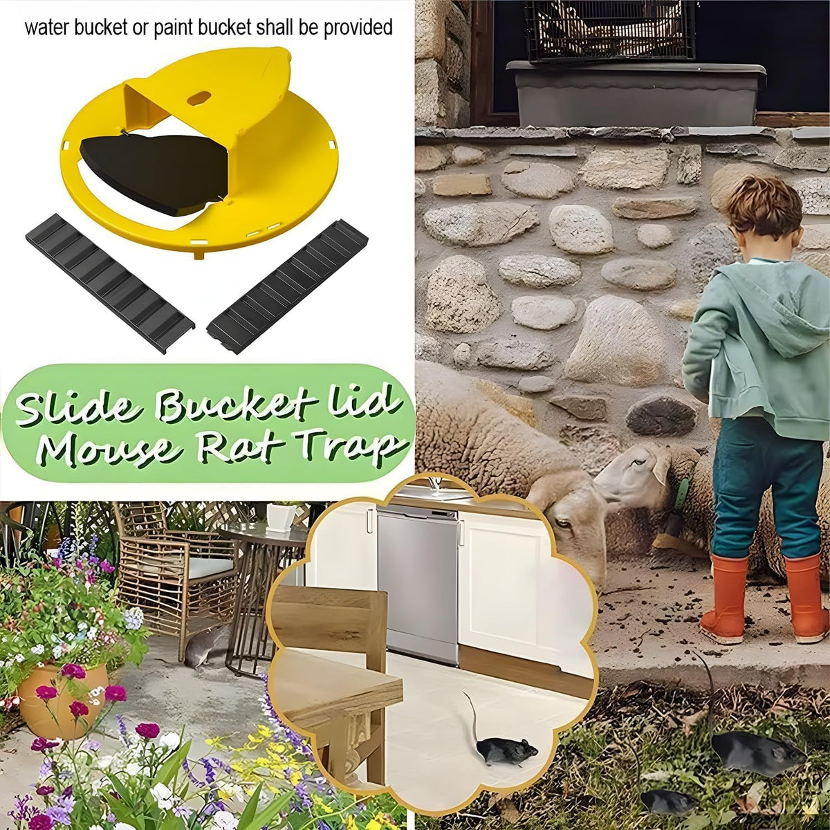 Automatic Bucket Mouse Trap Lid – Reusable Flip-and-Slide Multi-Catch Rodent Trap