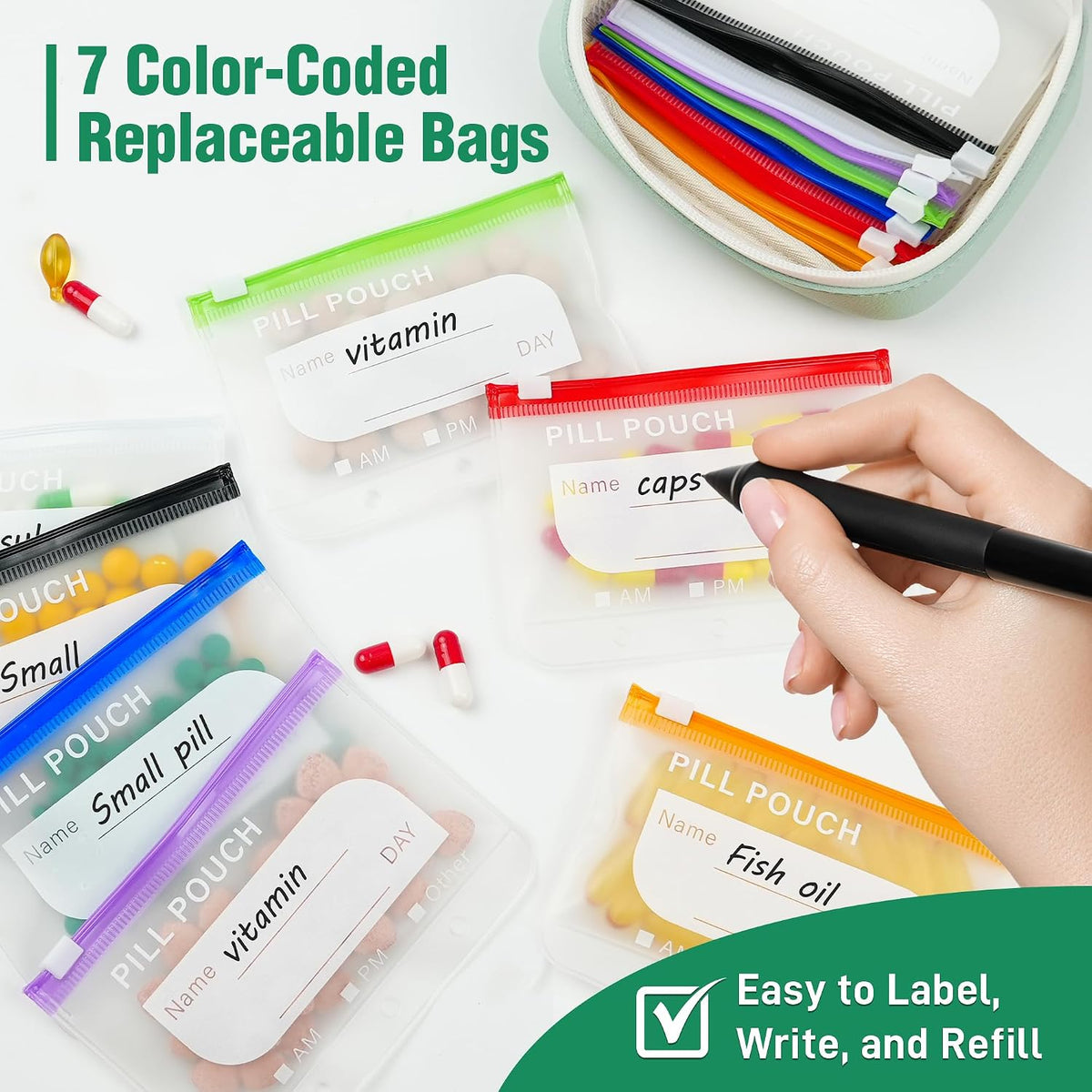 Travel Pill Organizer with Zipper Pouches