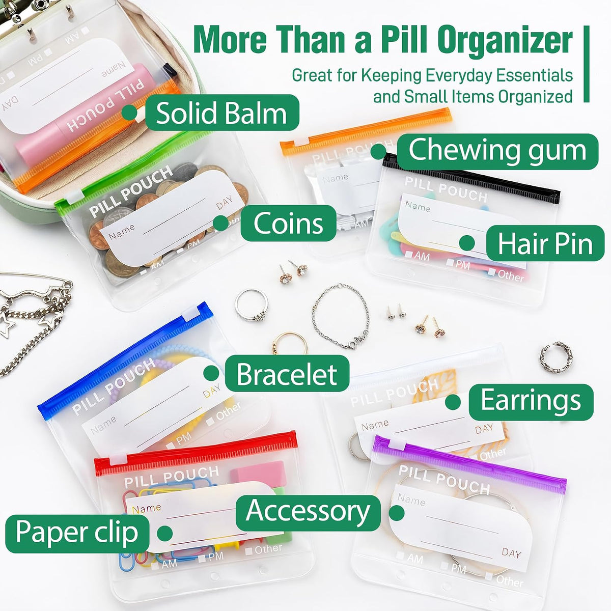 Travel Pill Organizer with Zipper Pouches