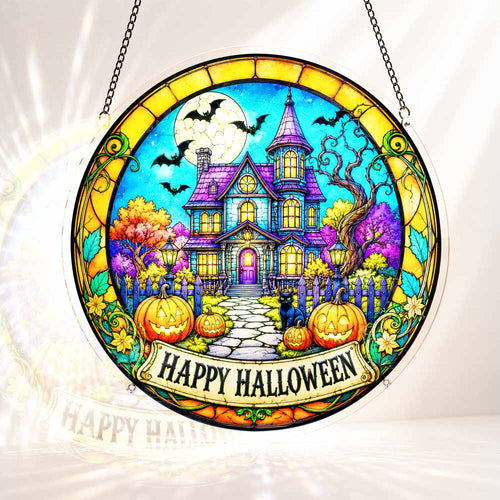 Acrylic Jigsaw Puzzle Suncatcher - Pumpkin Manor