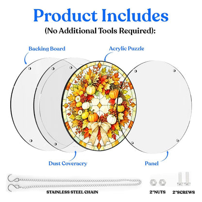 Acrylic Jigsaw Puzzle Suncatcher - Pumpkin Wreath