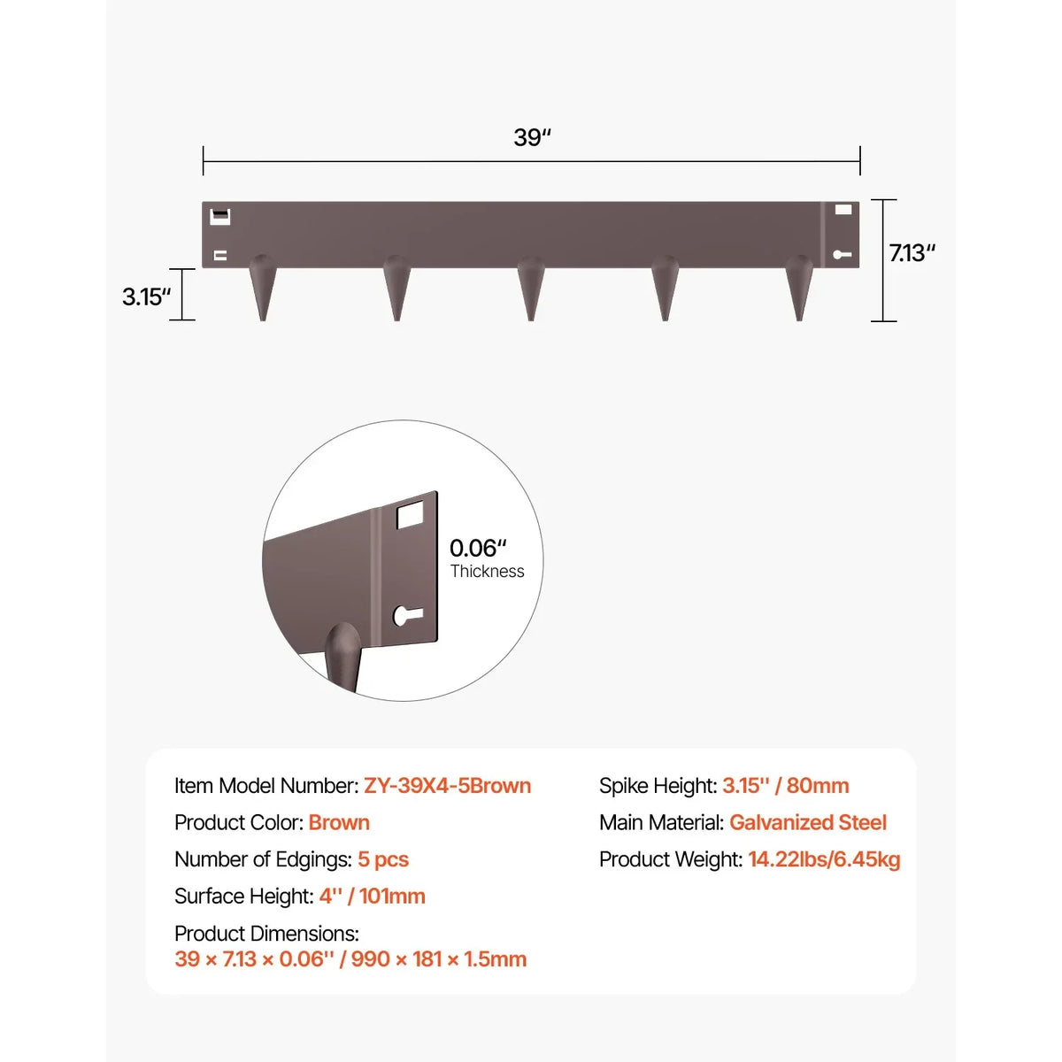 SucceBuy Flexible Steel Landscape Edging (5-Pack, 39x3")
