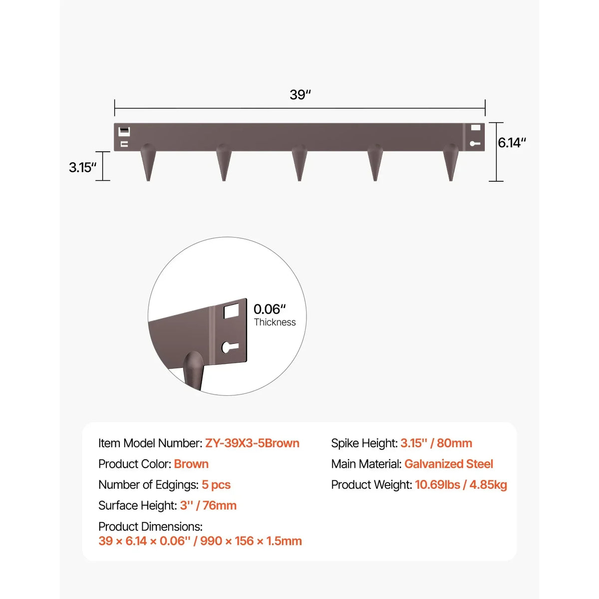 SucceBuy Flexible Steel Landscape Edging (5-Pack, 39x3")