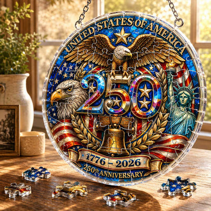 USA 250th Anniversary Acrylic Puzzle Hanging Ornament – 1776–2026 Patriotic Eagle Window Decor