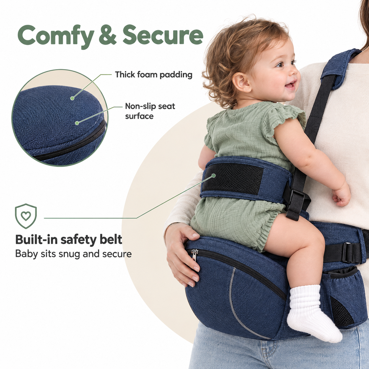 👶Ergonomic Baby Hip Seat Carrier – Adjustable Waist Belt, Padded Shoulder Strap & Storage Pockets 🍼